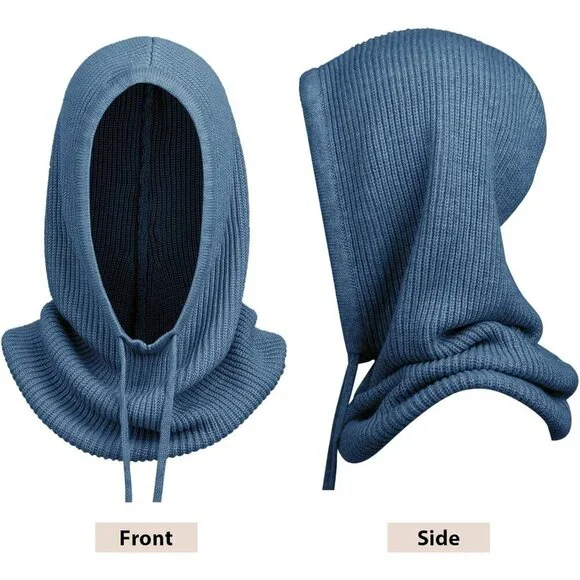 Unisex Peacock Blue Beanie Skull Cap with Drawstring Warm Winter Hats Outdoor - Picture 3 of 7